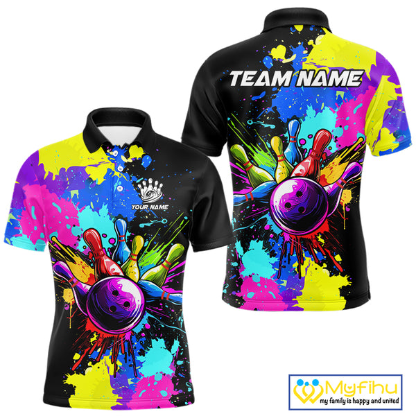 Colorful bowling jerseys Bowling Polo, 1/4 Zip Shirt for Men Custom Bowling Team shirts for bowlers NQS10240
