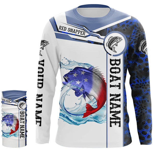 Red snapper Fishing blue camo American Flag Custom name and boat name performance Fishing Shirts NQS5192