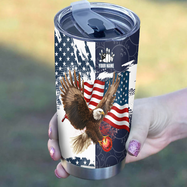 Red, White and Blue American Flag custom Bowling Camo Eagle Bowling Stainless Steel Tumbler Cup NQS9862