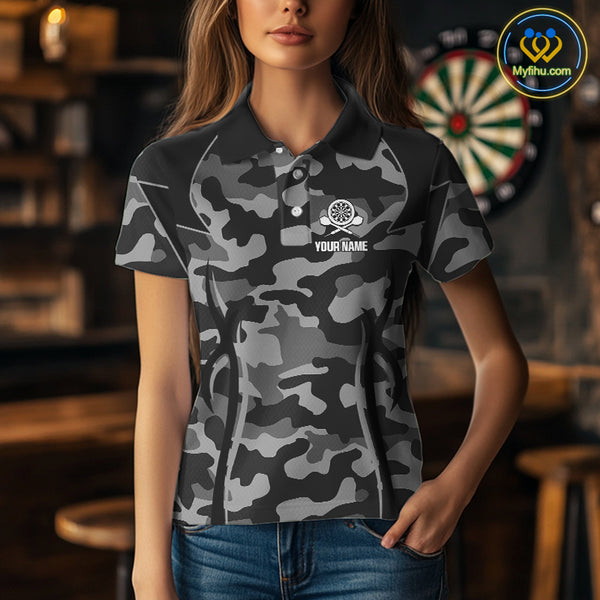 Deer Skull Darts Board Gray Camo Darts Polo, Quarter zip Shirts For Women Custom Team Darts Jersey NQS9934