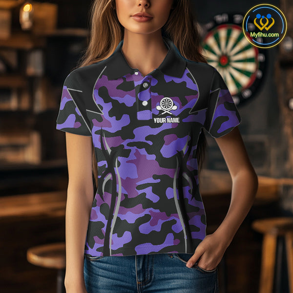 Deer Skull Darts Board Purple Camo Darts Polo, Quarter zip Shirts For Women Custom Team Darts Jersey NQS9935