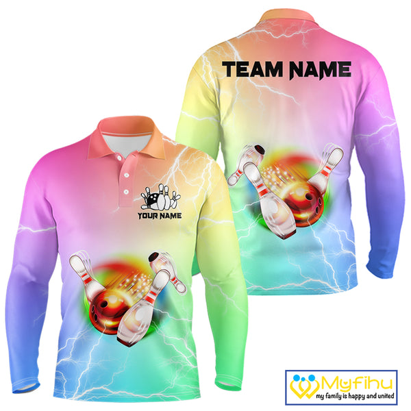 Gradient colorful rainbow lightning thunder storm Bowling Shirts for Men Custom Team Bowling jerseys NQS9941