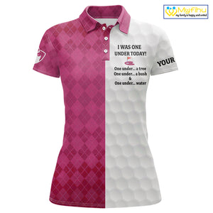 Pink argyle white Women golf polo shirt custom I was one under today one under a tree, a bush & water NQS10091