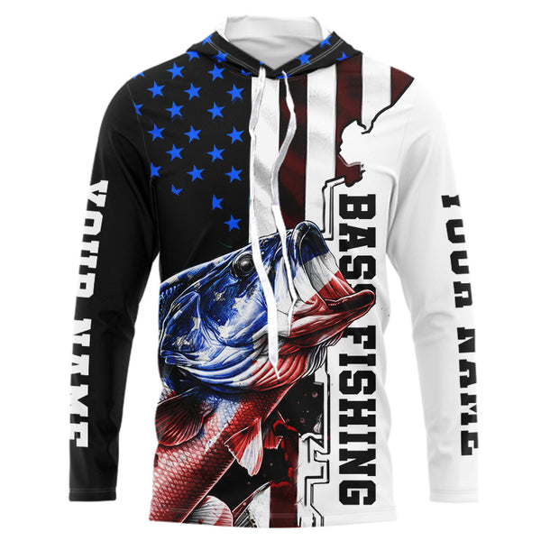 Personalized Largemouth Bass Fishing jerseys American flag Bass Long Sleeve Fishing tournament shirts NQS3723
