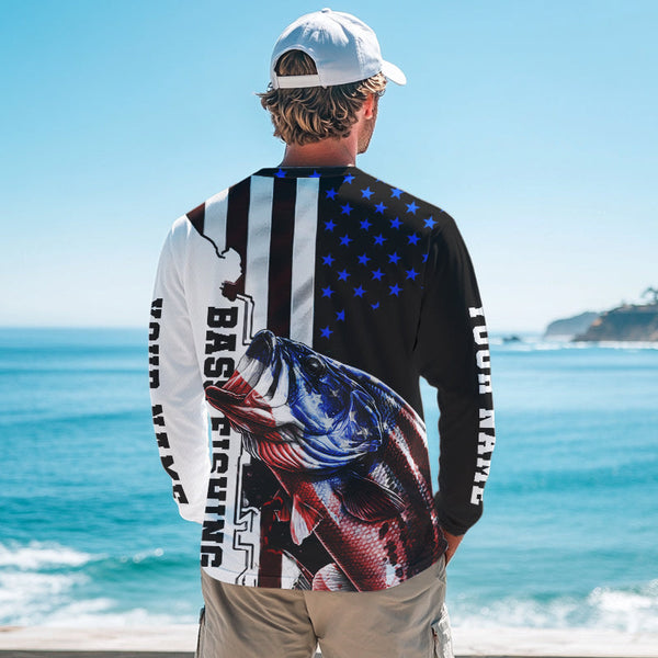 Personalized Largemouth Bass Fishing jerseys American flag Bass Long Sleeve Fishing tournament shirts NQS3723