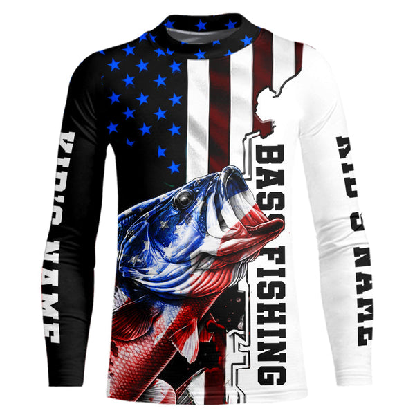 Personalized Largemouth Bass Fishing jerseys American flag Bass Long Sleeve Fishing tournament shirts NQS3723