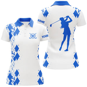 Womens golf polos shirts custom name white golf shirt, golfing gifts | Blue NQS4507