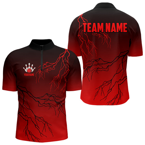 Black and Red gradient Lightning thunder storm Bowling shirts for Men Custom Bowling Team Jerseys NQS9353
