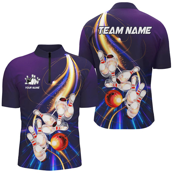 Purple light bowling jerseys Bowling Polo, 1/4 Zip Shirt for Men Custom Bowling Team shirts for bowler NQS8030