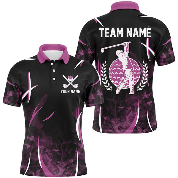 Black and Pink Smoke Pattern Men golf polo shirts custom golf clothes for men, personalized golf gifts NQS8222