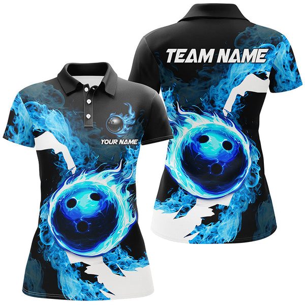 Blue Flame Fire Bowling Shirts for Women Custom Bowling Team Jersey Bowling Polo & Quarter-Zip Shirts NQS8455
