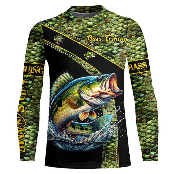 Largemouth Bass fishing scales UV protection Custom long sleeve fishing shirts, Bass fishing jerseys NQS4888