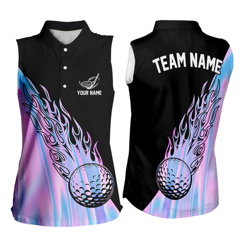 Hologram Flame Golf ball Sleeveless Polo Shirts For Women Custom Golf Team Shirts Golfer Outfit NQS9674
