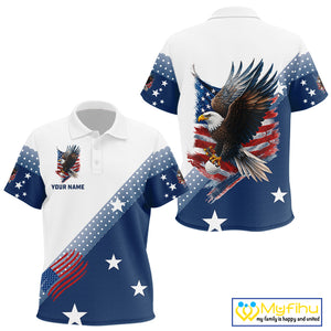 Red, White and Blue American Flag Eagle Custom Kid golf polo shirt, patriotic golf outfit for Kid NQS10104