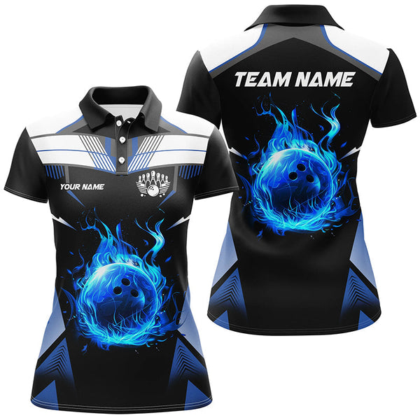 Black and white blue flame bowling ball Team league jerseys custom Women Bowling Shirts, bowling gifts NQS8230