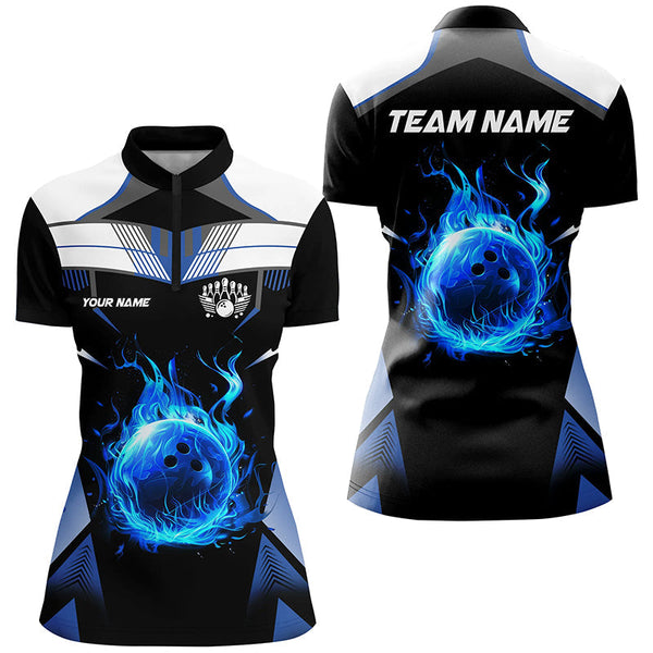 Black and white blue flame bowling ball Team league jerseys custom Women Bowling Shirts, bowling gifts NQS8230