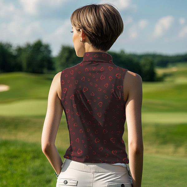 Funny Flamingo red heart pattern Women sleeveless polo shirt custom Valentine golf tops gifts for her NQS9366