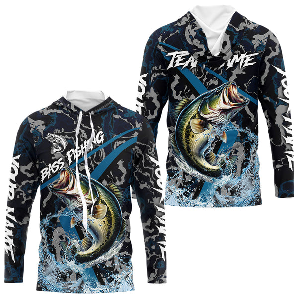 Custom Largemouth Bass Fishing Camo Long Sleeve Fishing Shirts, Personalized Bass Fishing Team Jerseys NQS9677