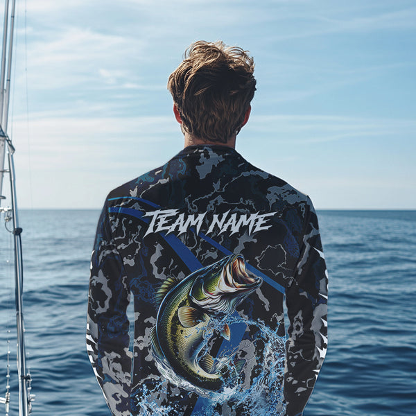 Custom Largemouth Bass Fishing Camo Long Sleeve Fishing Shirts, Personalized Bass Fishing Team Jerseys NQS9677