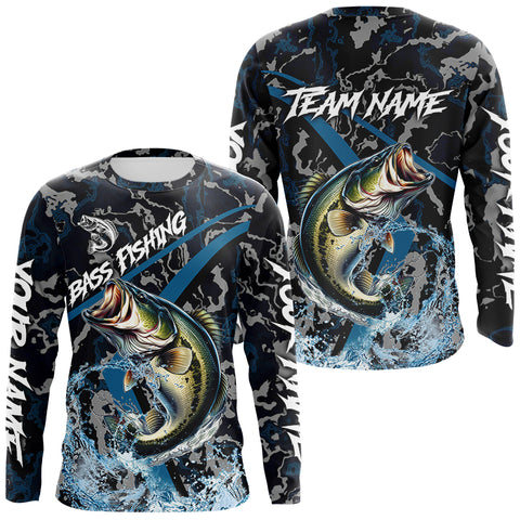Custom Largemouth Bass Fishing Camo Long Sleeve Fishing Shirts, Personalized Bass Fishing Team Jerseys NQS9677