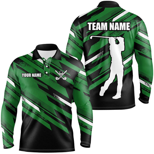Mens golf polo shirts custom black and green golf attire for mens, golfing gifts for men NQS7456