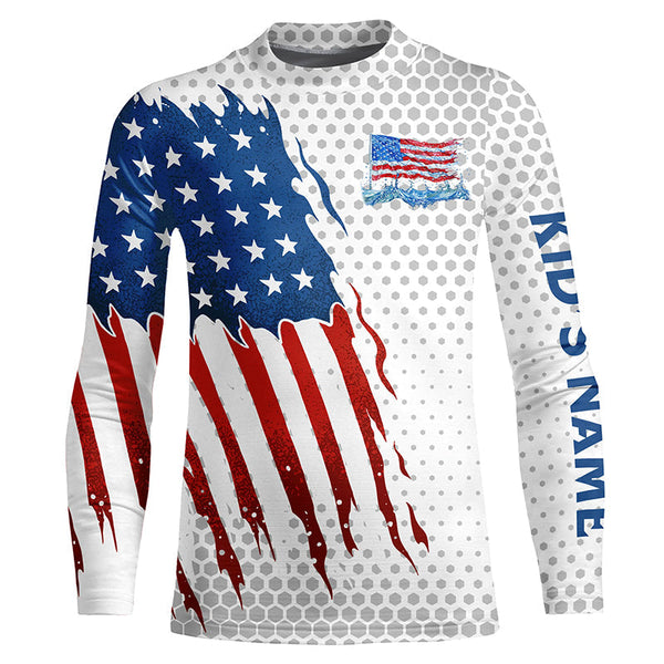 American Flag Fishing patriotic Custom name UV protection long sleeve fishing Shirts for men, women NQS8038