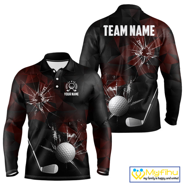 Black and Red Camo Broken golf ball Mens Golf polo shirts Custom Team Golf attire for men NQS10449
