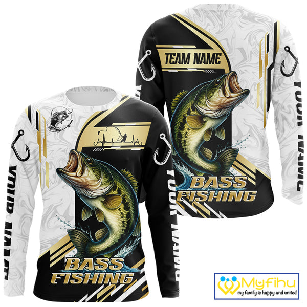Personaized name Largemouth Bass fishing Custom sun protection Bass fishing team jerseys | Gold NQS9966