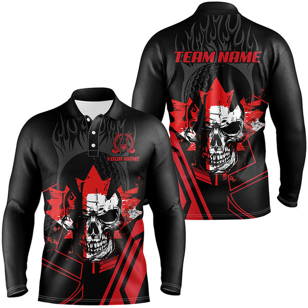 Black and red Skull Canadian Flag Mens golf polo shirts custom patriotic golf attire for men NQS8049