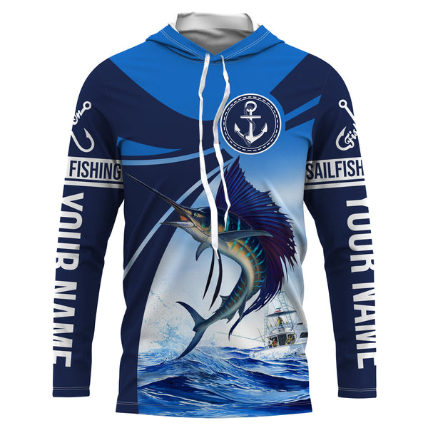 Sailfish fishing blue sea underwater ocean saltwater Custom Name performance long sleeve fishing shirt NQS3743