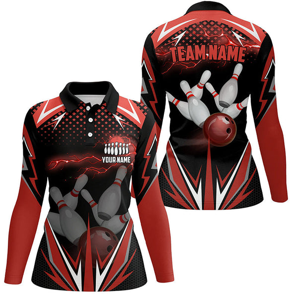 Black Women Bowling Polo Shirt Custom red lightning team Ladies Bowlers Jerseys bowling outfits NQS6588