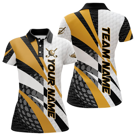 Black and White Women golf polo shirts Customize name golf attire for team | Yellow NQS9528