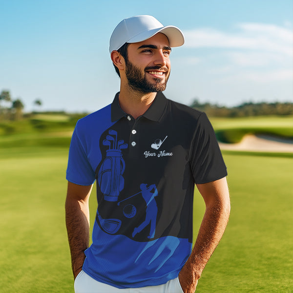 Black and Blue Mens golf polo shirt customized name golf clothing, personalized golf gifts NQS9691