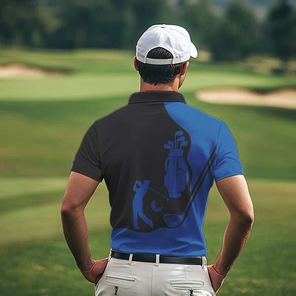 Black and Blue Mens golf polo shirt customized name golf clothing, personalized golf gifts NQS9691