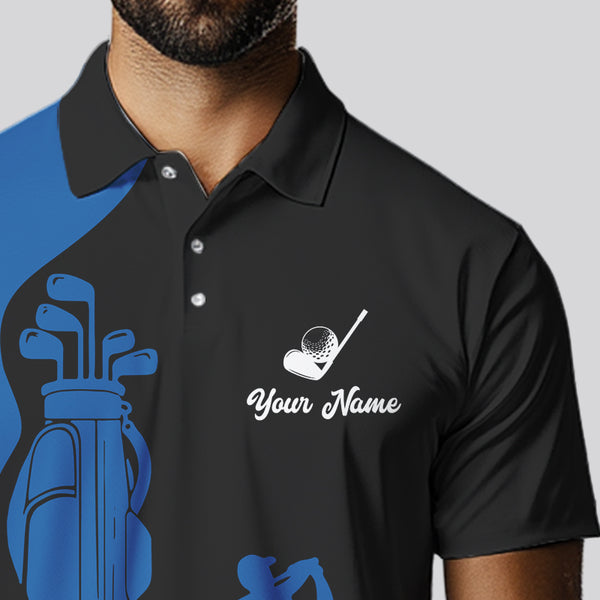 Black and Blue Mens golf polo shirt customized name golf clothing, personalized golf gifts NQS9691