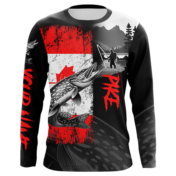 Canadian Flag Northern Pike Fishing Custom long sleeve performance Fishing Shirt, Pike fishing jerseys NQS8056