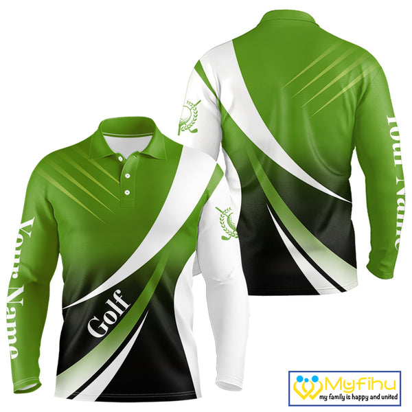 Mens golf polo shirts custom name green and white golf shirt, tournament golf tops for mens NQS10258