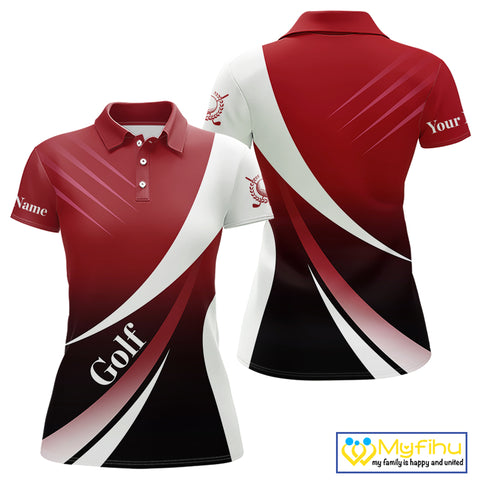Women golf polo shirts custom name red and white golf shirt, tournament golf tops for ladies NQS10259