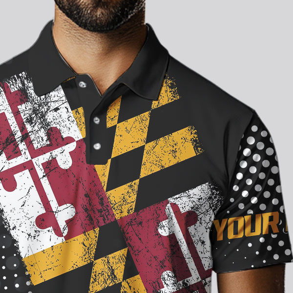 Personalized golf polo shirts for Men Vintage Maryland Flag Custom patriotic golf tops for mens NQS9537