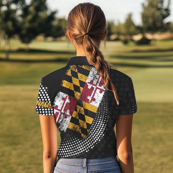 Personalized golf polo shirts for Women Vintage Maryland Flag Custom patriotic golf tops for ladies NQS9537