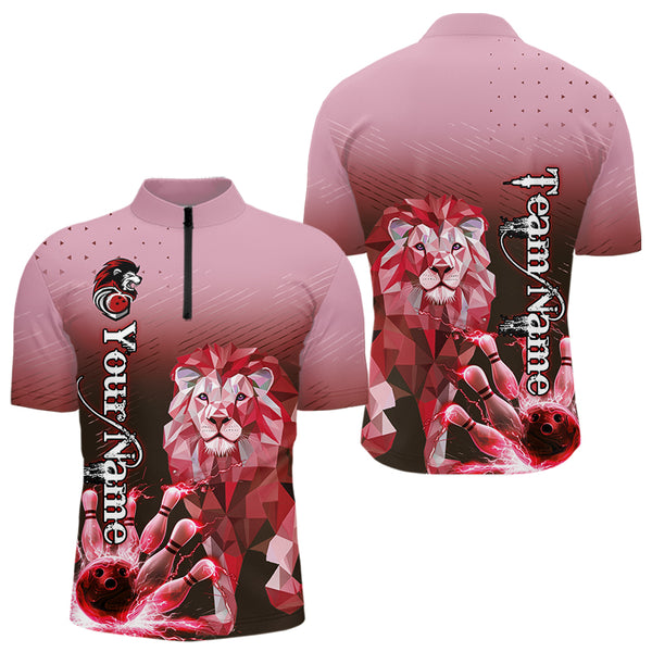 Red Lightning Lion Bowling Polo, Quarter Zip Shirts for Men Custom Lion Bowling Team jerseys NQS9692