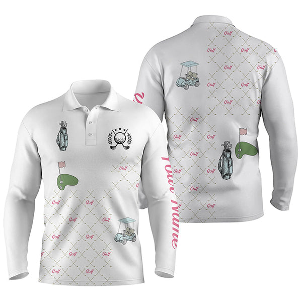 White Mens golf polos shirts custom golf clubs pattern golf shirt, golf shirt for men gift for dad NQS5240