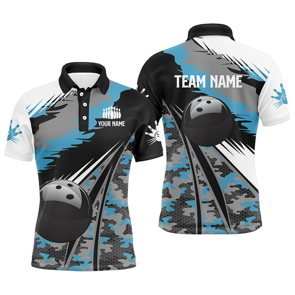 Herren Bowling Hemden individuelles blaues Tarnmuster Bowling Team Trikot, Geschenk für Kegler NQS5247
