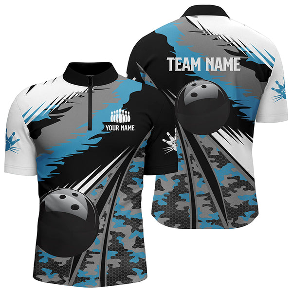 Herren Bowling Hemden individuelles blaues Tarnmuster Bowling Team Trikot, Geschenk für Kegler NQS5247