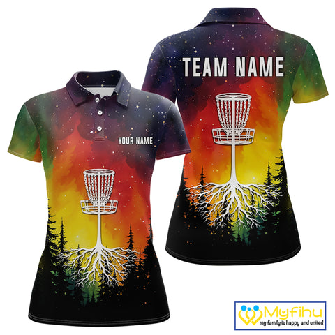 Colorful rainbow trees pattern Disc golf polo shirts for Women Custom Disc Golf Clothing for Team NQS10128