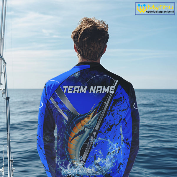 Blue Camo Marlin fishing custom saltwater Marlin sun protection long sleeve fishing shirts for Team NQS10131