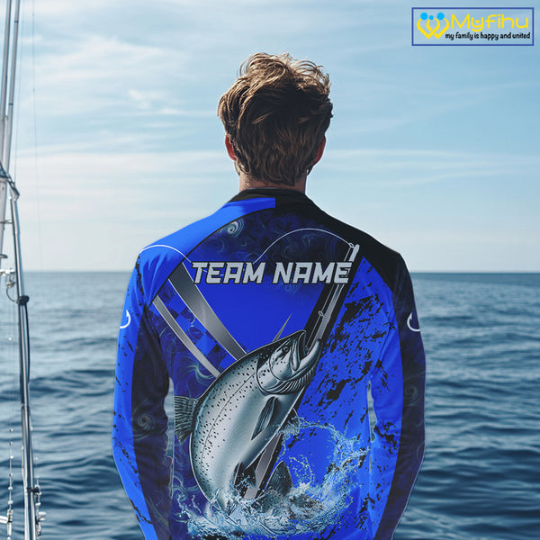 Blue Camo Salmon fishing custom Chinook Salmon sun protection long sleeve fishing shirts for Team NQS10132