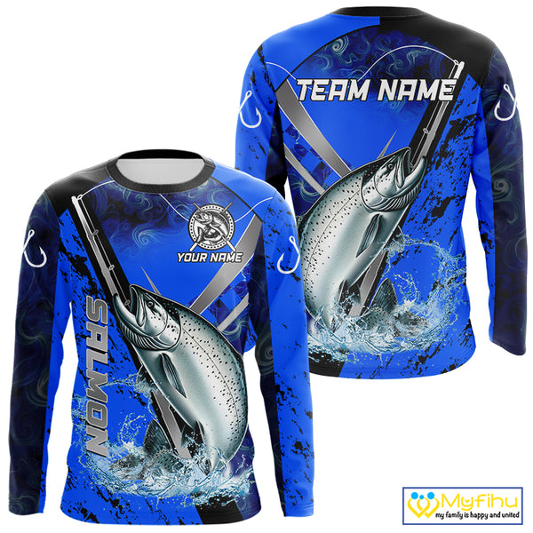 Blue Camo Salmon fishing custom Chinook Salmon sun protection long sleeve fishing shirts for Team NQS10132