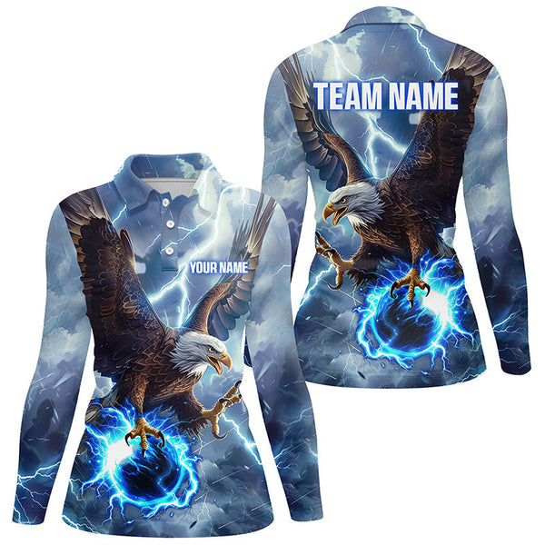 Blue lightning thunder bowling Eagle custom Womens Bowling Polo Shirts, gift for team bowlers NQS7488