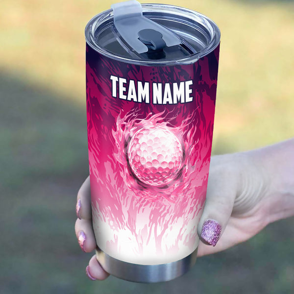 Pink Camo Flamingo Flame Golf Ball Custom Funny Stainless Steel Tumbler Cup - personalized golf gifts NQS9875